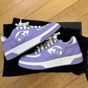 Chanel Canvas Cotton Sneakers in Lilac Purple and White US 5 EU 35